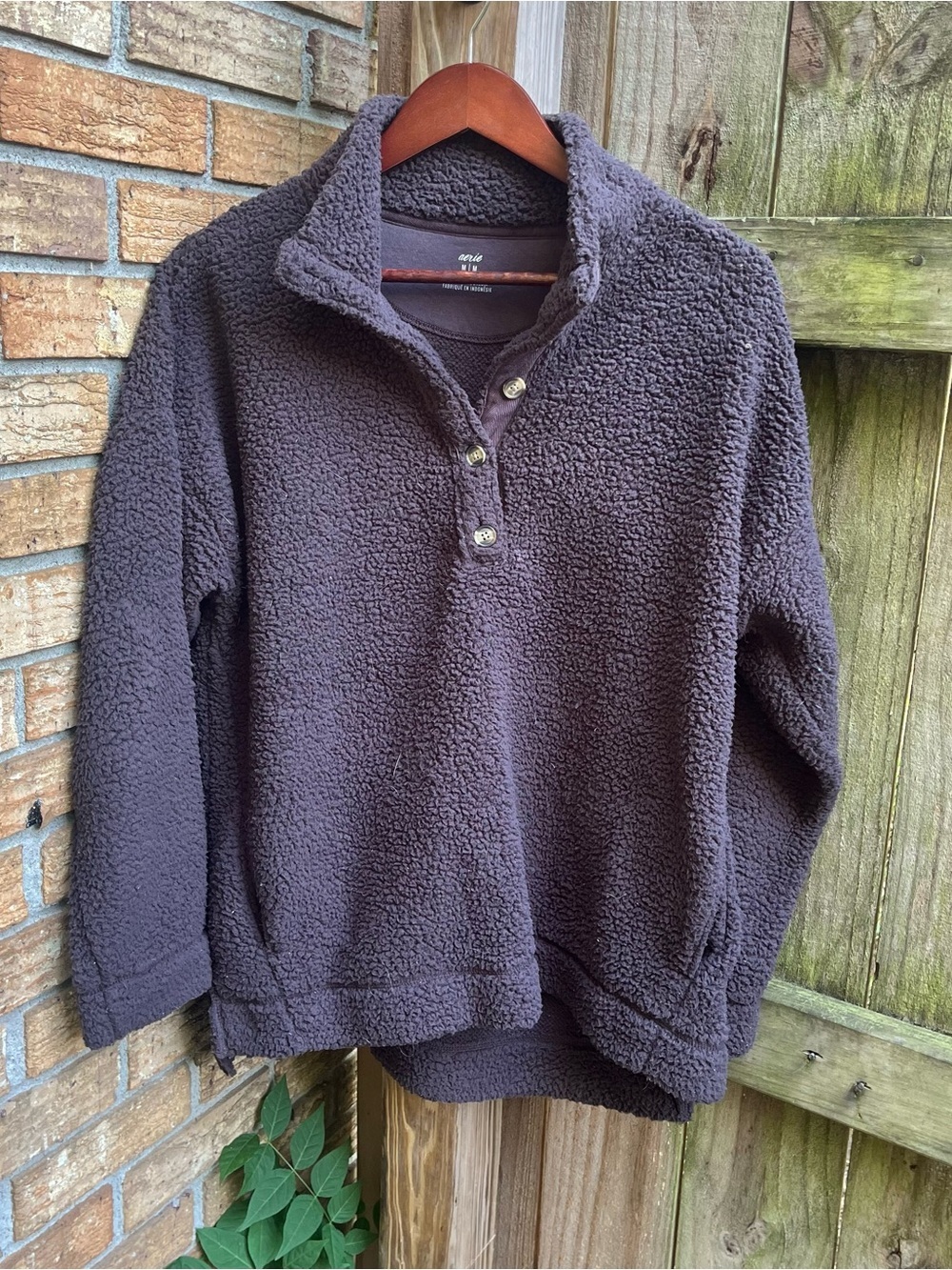 aerie Women's Sherpa Half-Button Pullover - Dark Muave